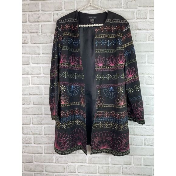 Vintage Silkland Women's Long Black Floral Embroidered Blazer Size L - Picture 6 of 6